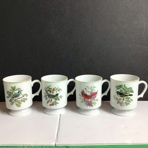 Set Of 4 Unbranded Bird Floral Gold 4” Rimmed Mugs